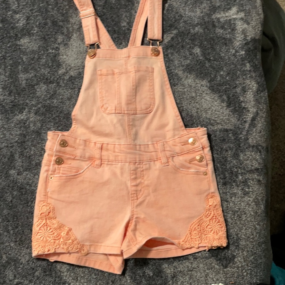 Peach Justice Jean short overalls